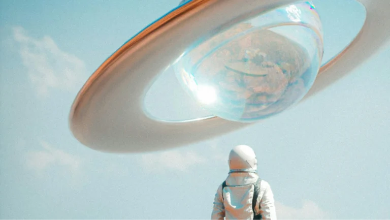 image of astronaut looking at a planet